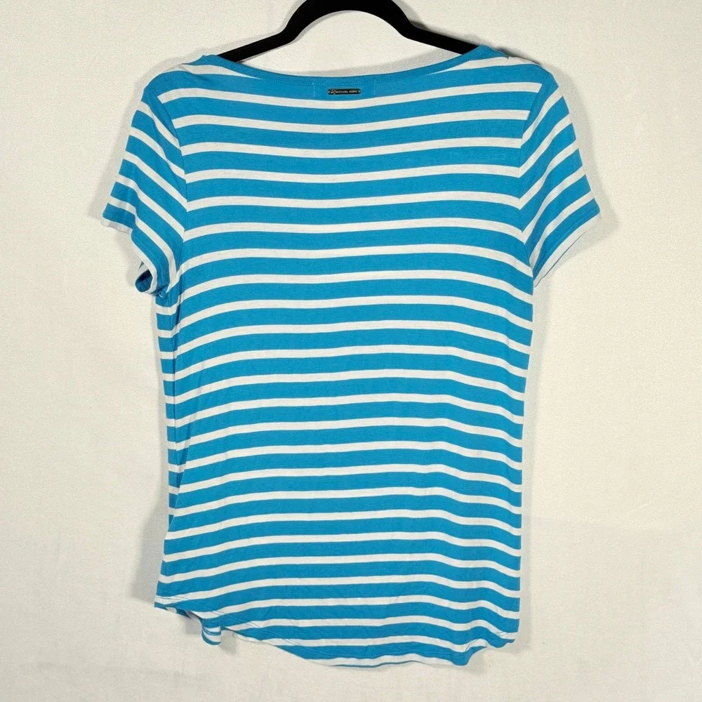 Michael Kors Striped Scoop Neck T Shirt Blue White Womens S Coastal Beach Bright